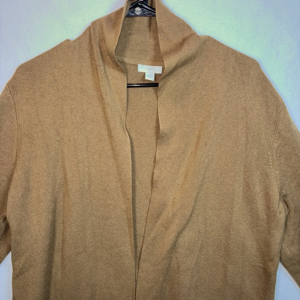 J. Crew Long Open Front Cardigan Sweater Camel‎ Brown Pockets Women's L